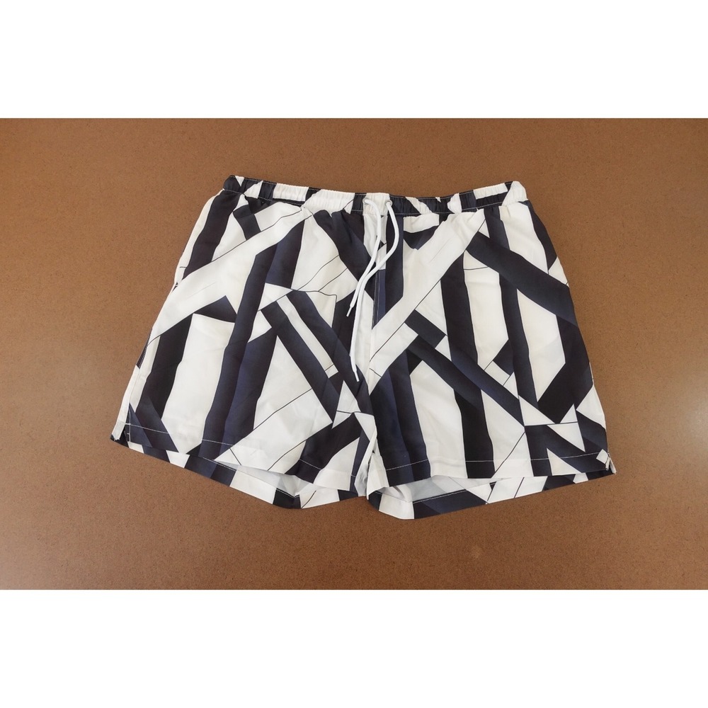NOVA Men's Size XXL Black White Lucid Stripes Mesh Lined Swim Trunks NWT